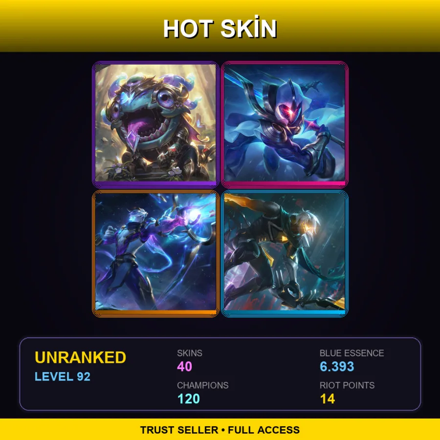 LAS | Lv92 | Unranked | 40 Skin | 120 Champ — LoL account