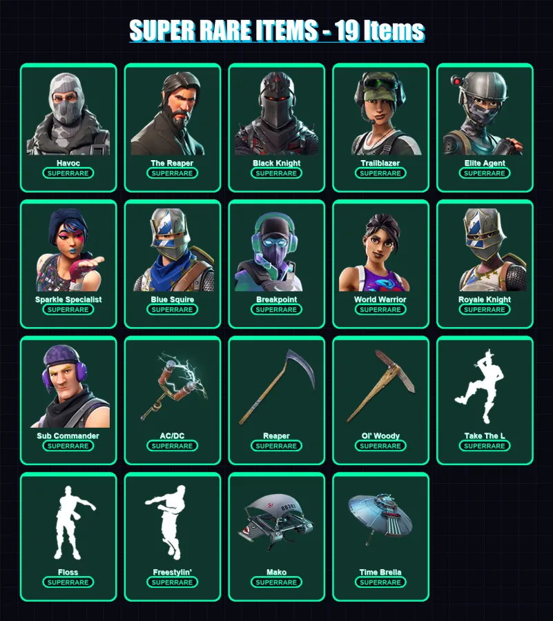 [PC/PSN] | Havoc | The Reaper | Black Knight | Trailblazer | Elite Agent | 81 skin | 63 pickaxe | 76 emote | 65 glider | Lv854