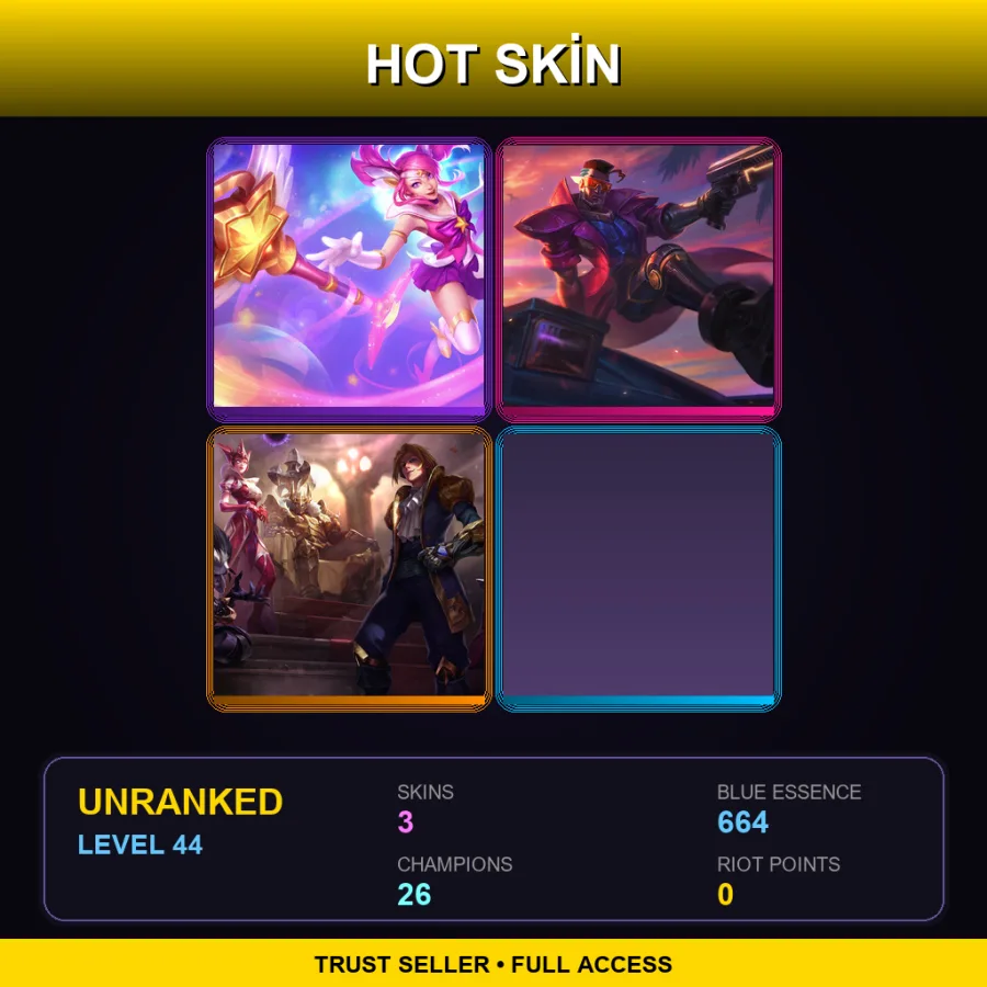 EUW | Lv44 | Unranked | 3 Skin | 26 Champ