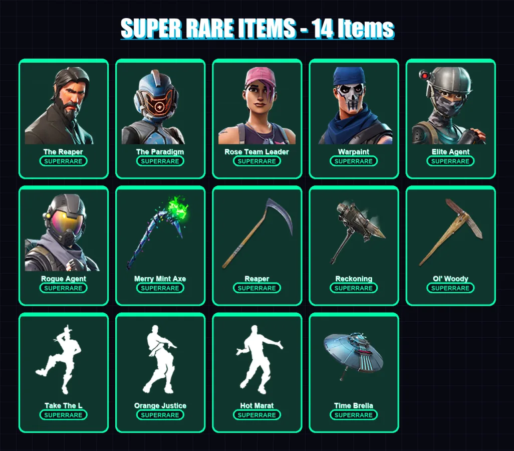 [PC/XBOX/PSN] | The Reaper | Omega | The Paradigm | Rose Team Leader | Warpaint | 158 skin | 133 pickaxe | 131 emote | 107 glider | Lv1464