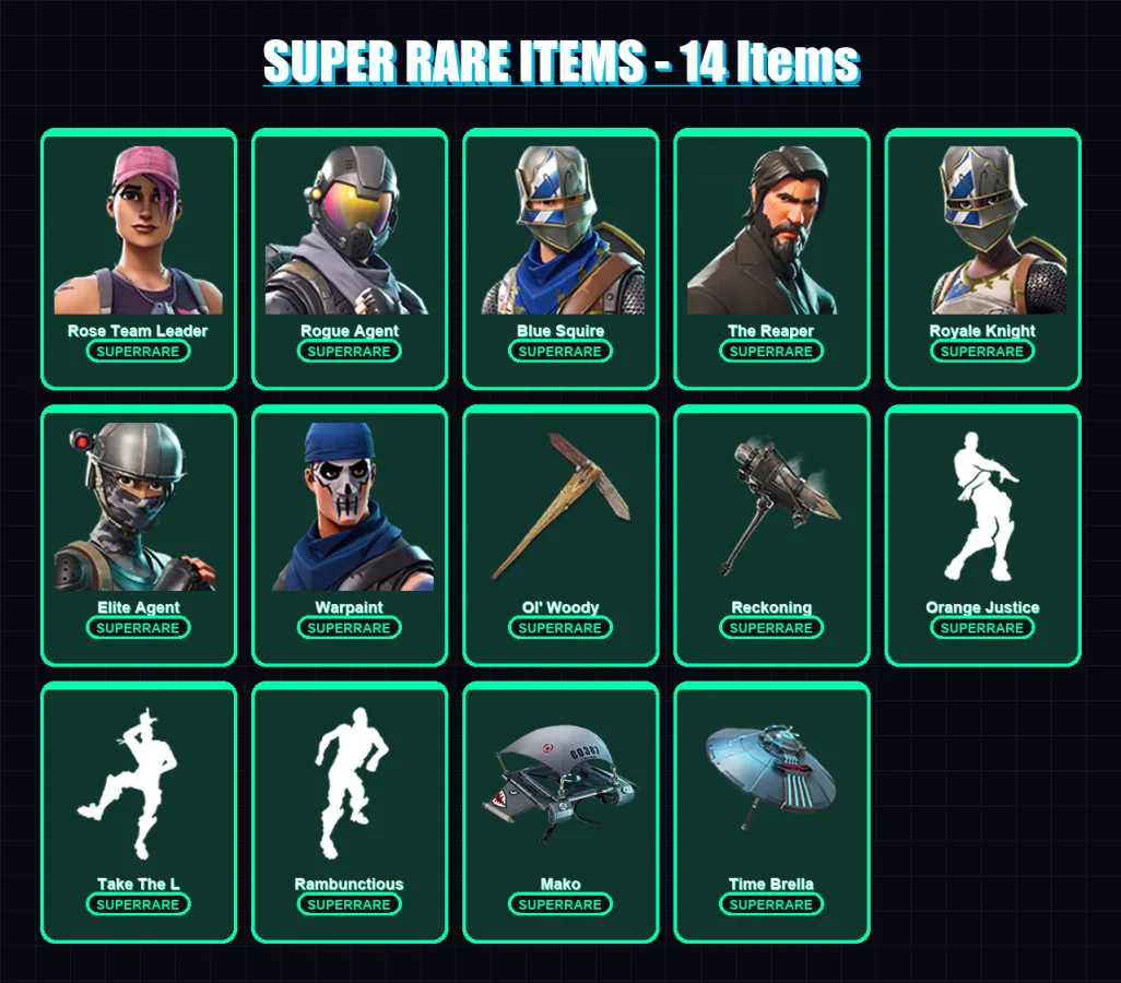 [PC/XBOX/PSN] | Rose Team Leader | Rogue Agent | Blue Squire | The Reaper | Royale Knight | 98 skin | 88 pickaxe | 128 emote | 88 glider | Lv1264 — Fortnite account