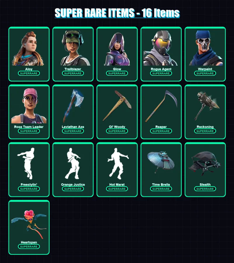 [PC/XBOX/PSN] | Aloy | Trailblazer | Glow | Rogue Agent | Warpaint | 174 skin | 222 pickaxe | 205 emote | 203 glider | Lv2780