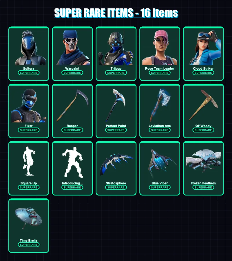 [PS4/PS5/XBOX/PC] | Sultura | Warpaint | Trilogy | Rose Team Leader | Cloud Striker | 274 skin | 298 pickaxe | 233 emote | 210 glider | Lv4158