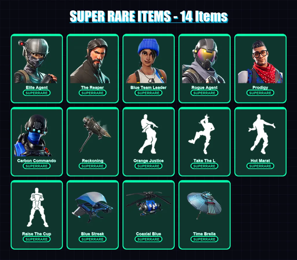 [PC/XBOX] | Elite Agent | The Reaper | Blue Team Leader | Rogue Agent | Prodigy | 79 skin | 97 pickaxe | 86 emote | 106 glider | Lv1720