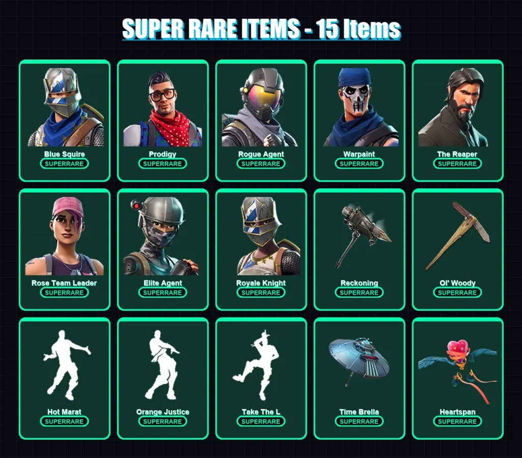 [PS4/PS5/XBOX/PC] | Blue Squire | Prodigy | Rogue Agent | Warpaint | The Reaper | 131 skin | 112 pickaxe | 105 emote | 106 glider | Lv1499