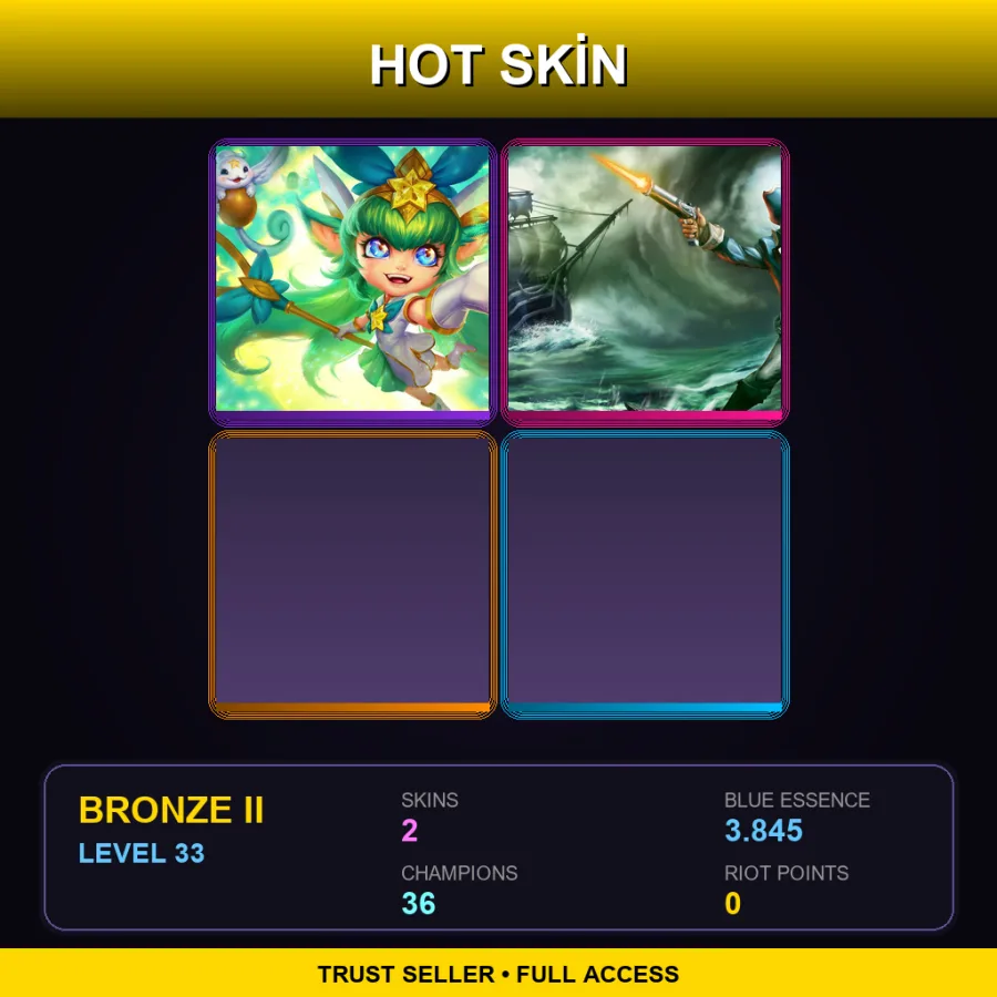 EUW | Lv33 | Bronze II | 2 Skin | 36 Champ — LoL account