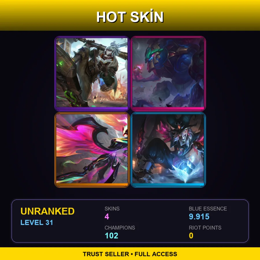 VN | Lv31 | Unranked | 4 Skin | 102 Champ — LoL account