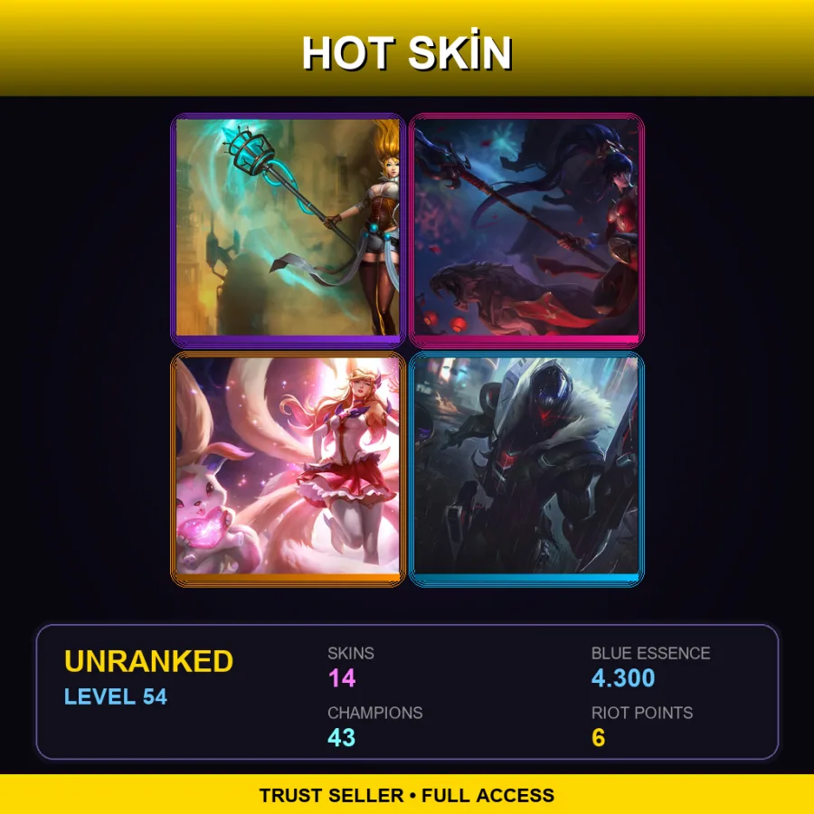 SG | Hextech Janna | Warring Kingdoms Nidalee | Star Guardian Ahri | PROJECT: Jhin | 14 Skin | 43 Champ | Lv54