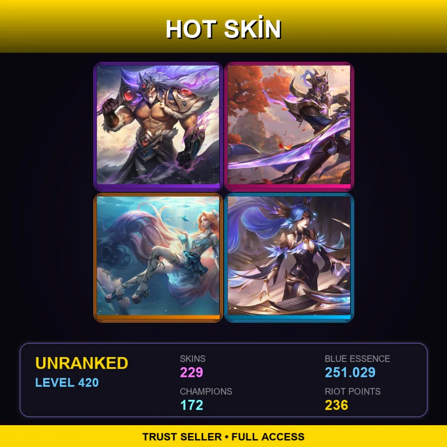EUW | Lv420 | Unranked | 229 Skin | 172 Champ