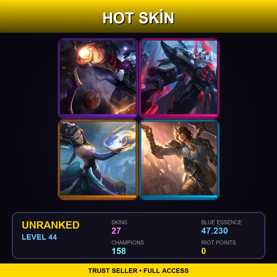 VN | Lv44 | Unranked | 27 Skin | 158 Champ — LoL account