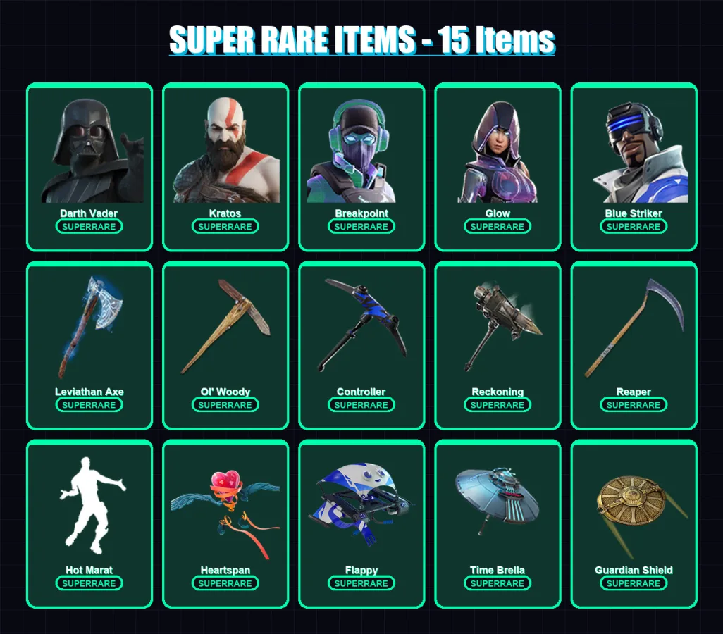 [PS4/PS5/XBOX/PC] | Darth Vader | Kratos | Breakpoint | Glow | Blue Striker | 192 skin | 207 pickaxe | 177 emote | 187 glider | Lv2901