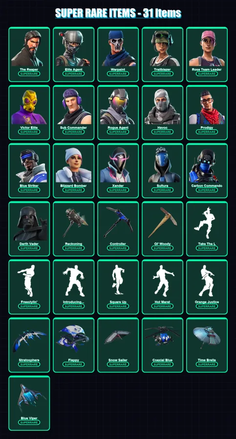 [PC/XBOX/PSN] | The Reaper | Omega | Elite Agent | Lara Croft | Warpaint | 300 skin | 285 pickaxe | 199 emote | 234 glider | Lv3032