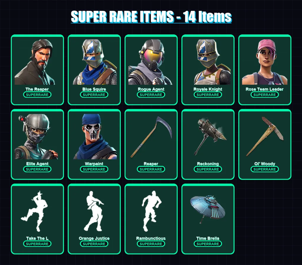 [PC/XBOX/PSN] | The Reaper | Blue Squire | Rogue Agent | Royale Knight | Rose Team Leader | 134 skin | 127 pickaxe | 121 emote | 130 glider | Lv1919