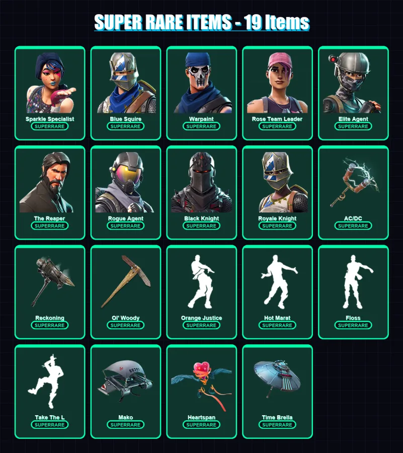 [PS4/PS5/PC] | Sparkle Specialist | Blue Squire | Warpaint | Rose Team Leader | Elite Agent | 126 skin | 151 pickaxe | 156 emote | 145 glider | Lv21