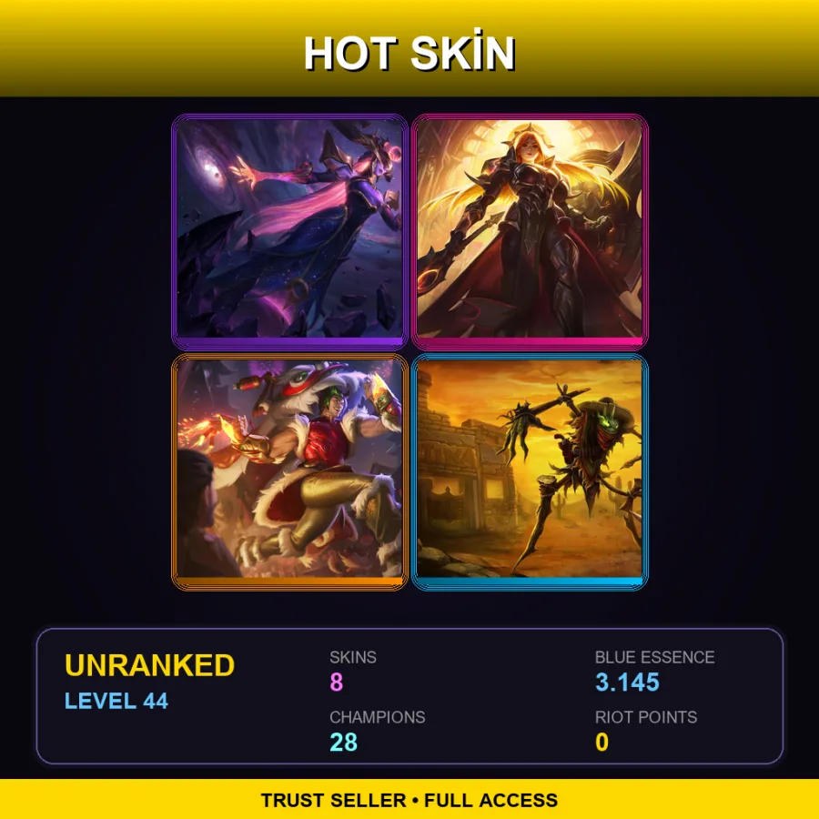 EUW | Lv44 | Unranked | 8 Skin | 28 Champ — LoL account