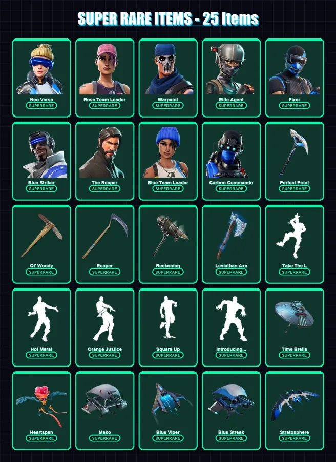 [PC/XBOX/PSN] | Neo Versa | Rose Team Leader | Warpaint | Elite Agent | Fixer | 201 skin | 208 pickaxe | 152 emote | 165 glider | Lv2903