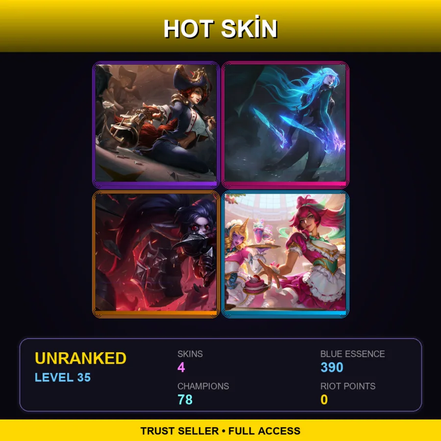 EUW | Lv35 | Unranked | 4 Skin | 78 Champ