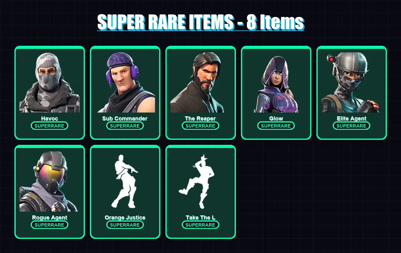 [PS4/PS5/PC] | Havoc | Sub Commander | The Reaper | Glow | Elite Agent | 79 skin | 62 pickaxe | 62 emote | 65 glider | Lv857