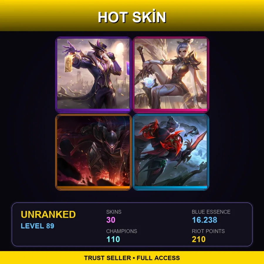 EUW | Lv89 | Unranked | 30 Skin | 110 Champ — LoL account
