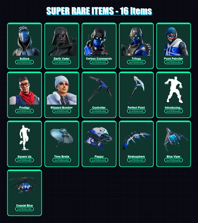 [PC/XBOX/PSN] | Sultura | Darth Vader | Carbon Commando | Trilogy | Point Patroller | 91 skin | 88 pickaxe | 69 emote | 80 glider | Lv1329