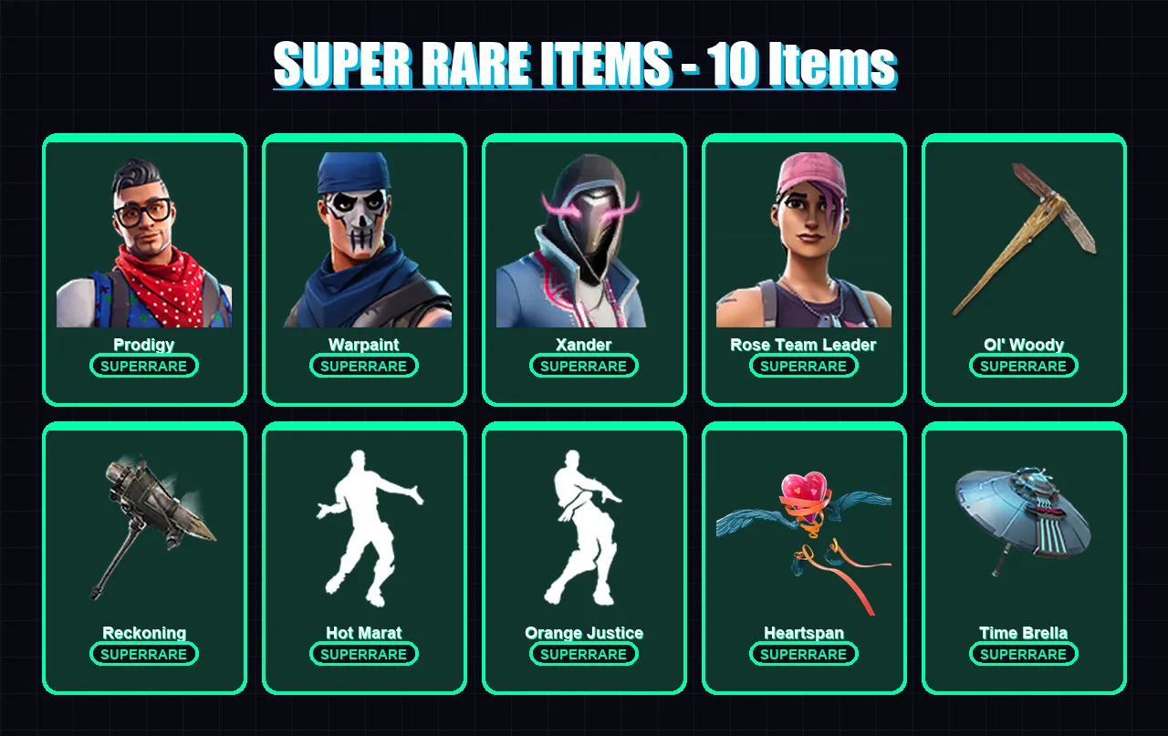 [PC] | Prodigy | Warpaint | Xander | Rose Team Leader | A.I.M. | 169 skin | 156 pickaxe | 137 emote | 139 glider | Lv1988 — Fortnite account