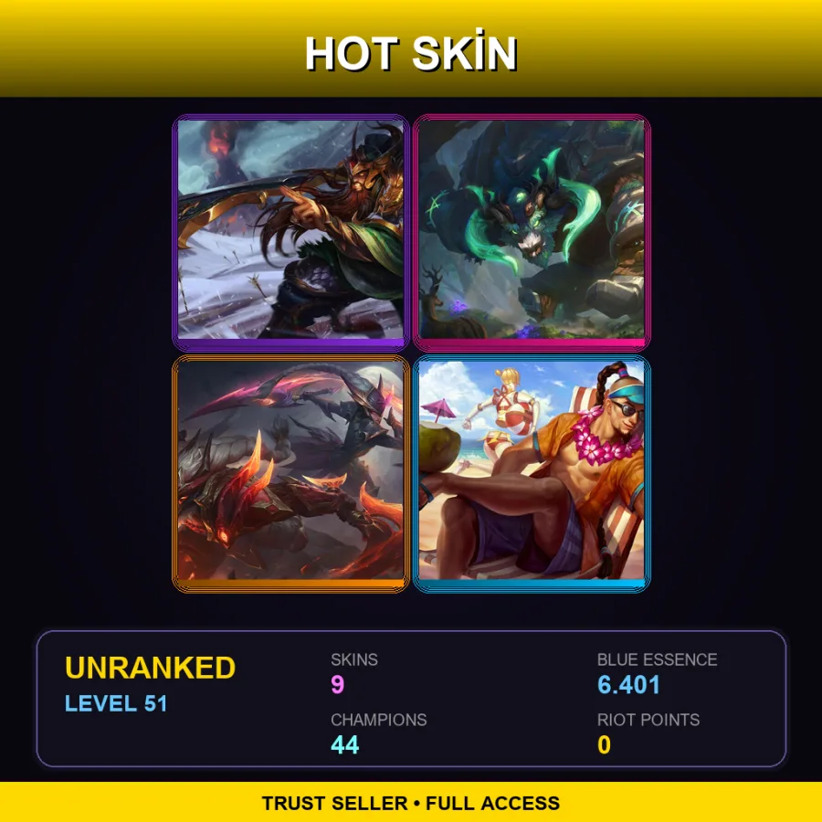 EUW | Lv51 | Unranked | 9 Skin | 44 Champ — LoL account