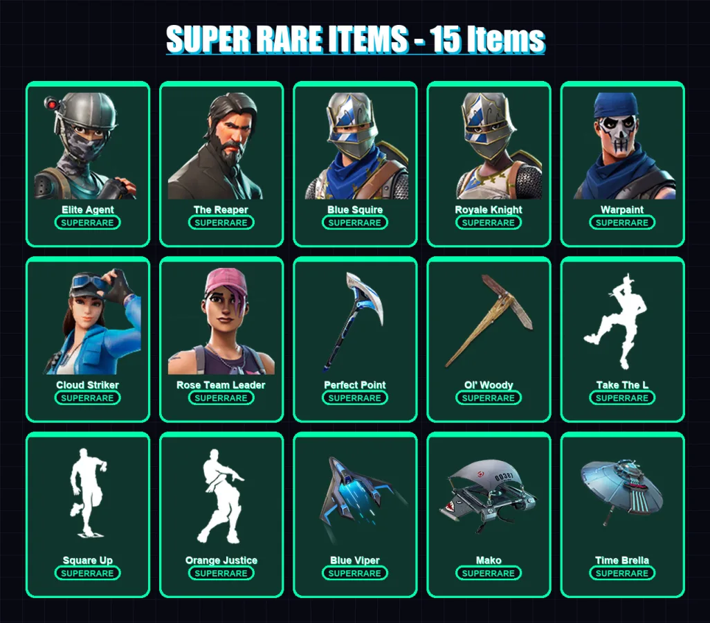 [PS4/PS5/XBOX/PC] | Elite Agent | The Reaper | Blue Squire | Royale Knight | Warpaint | 90 skin | 106 pickaxe | 93 emote | 102 glider | Lv1563