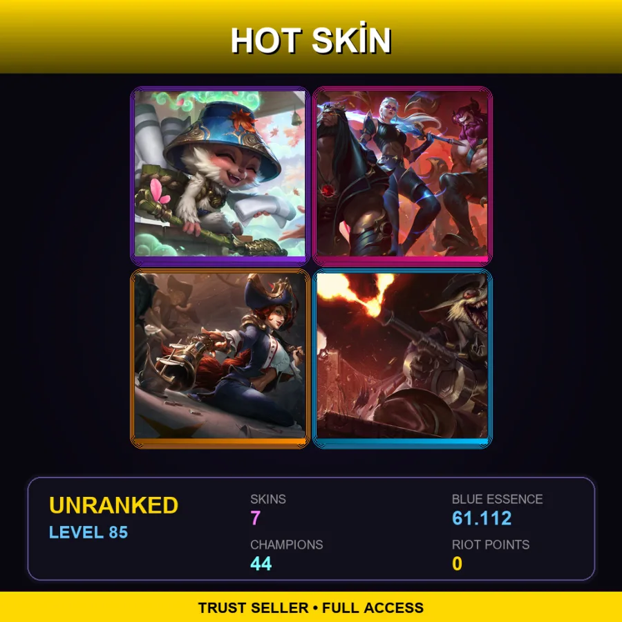 EUNE | Lv85 | Unranked | 7 Skin | 44 Champ — LoL account
