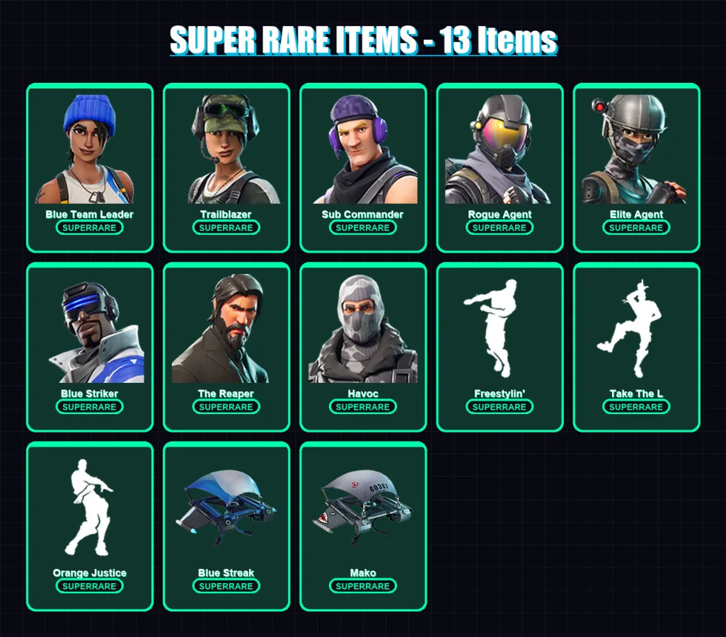 [PS4/PS5/XBOX/PC] | Blue Team Leader | Trailblazer | Sub Commander | Rogue Agent | Elite Agent | 24 skin | 12 pickaxe | 21 emote | 19 glider | Lv295