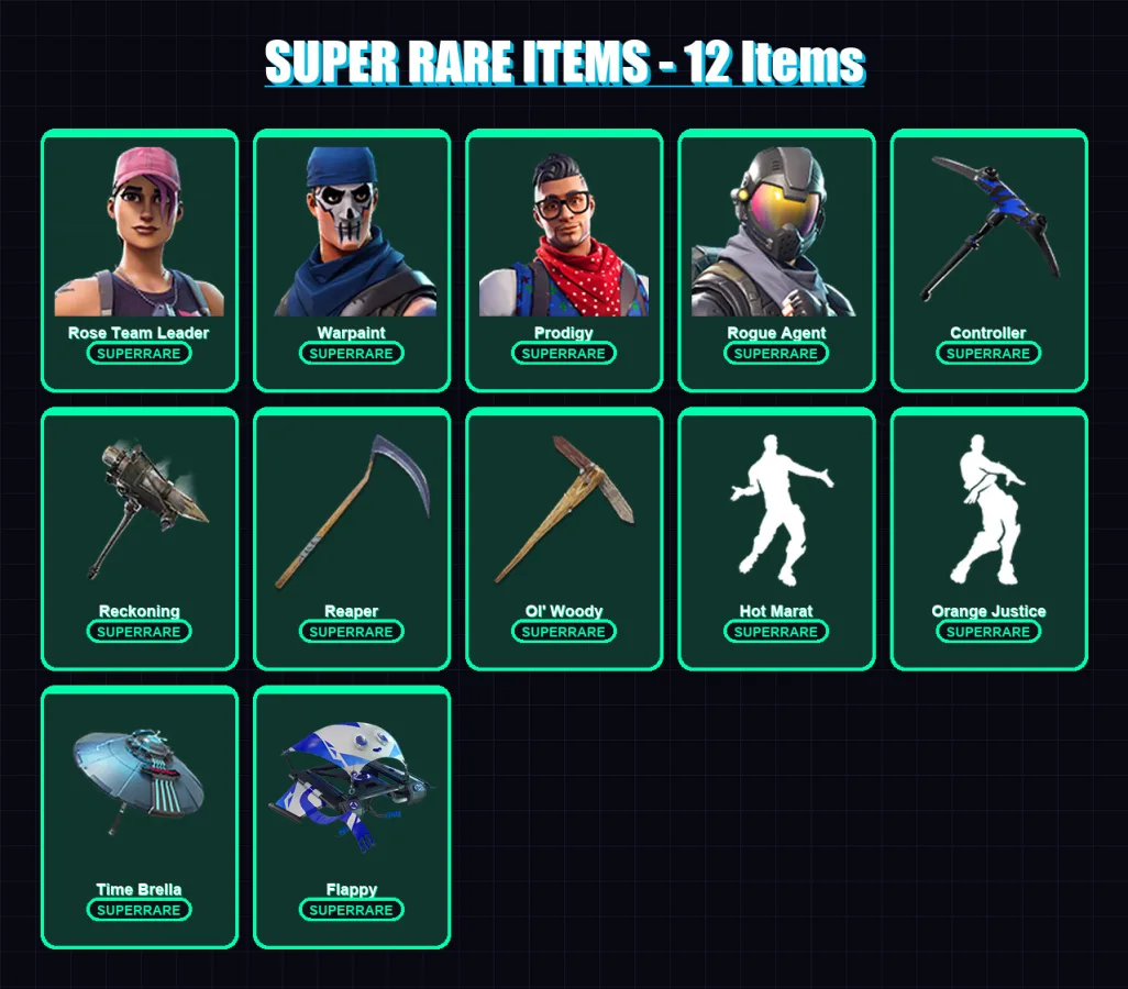 [PC/XBOX/PSN] | Rose Team Leader | Warpaint | Prodigy | Rogue Agent | Blackheart | 160 skin | 179 pickaxe | 145 emote | 150 glider | Lv2380 — Fortnite account
