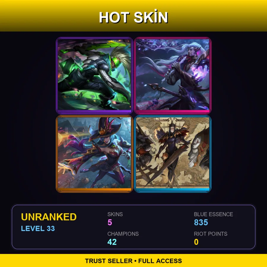 LAN | Lv33 | Unranked | 5 Skin | 42 Champ — LoL account