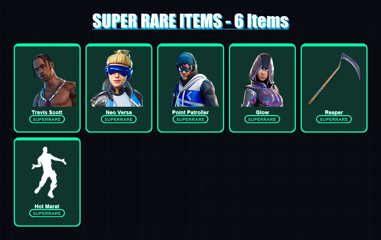 [PC/XBOX] | Travis Scott | Neo Versa | Point Patroller | Glow | Blackheart | 77 skin | 55 pickaxe | 89 emote | 49 glider | Lv935 — Fortnite account