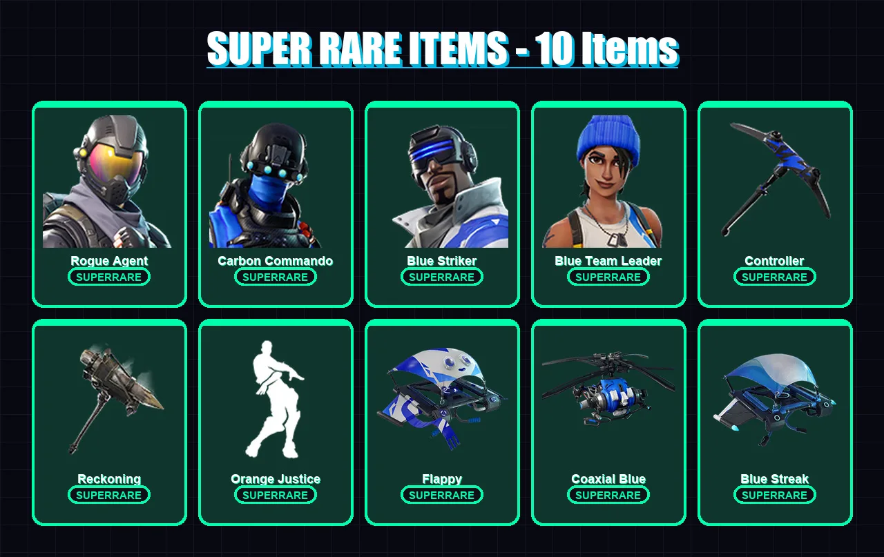 [PS4/PS5/XBOX/PC] | Rogue Agent | Carbon Commando | Blue Striker | Blue Team Leader | Hybrid | 23 skin | 17 pickaxe | 27 emote | 26 glider | Lv325