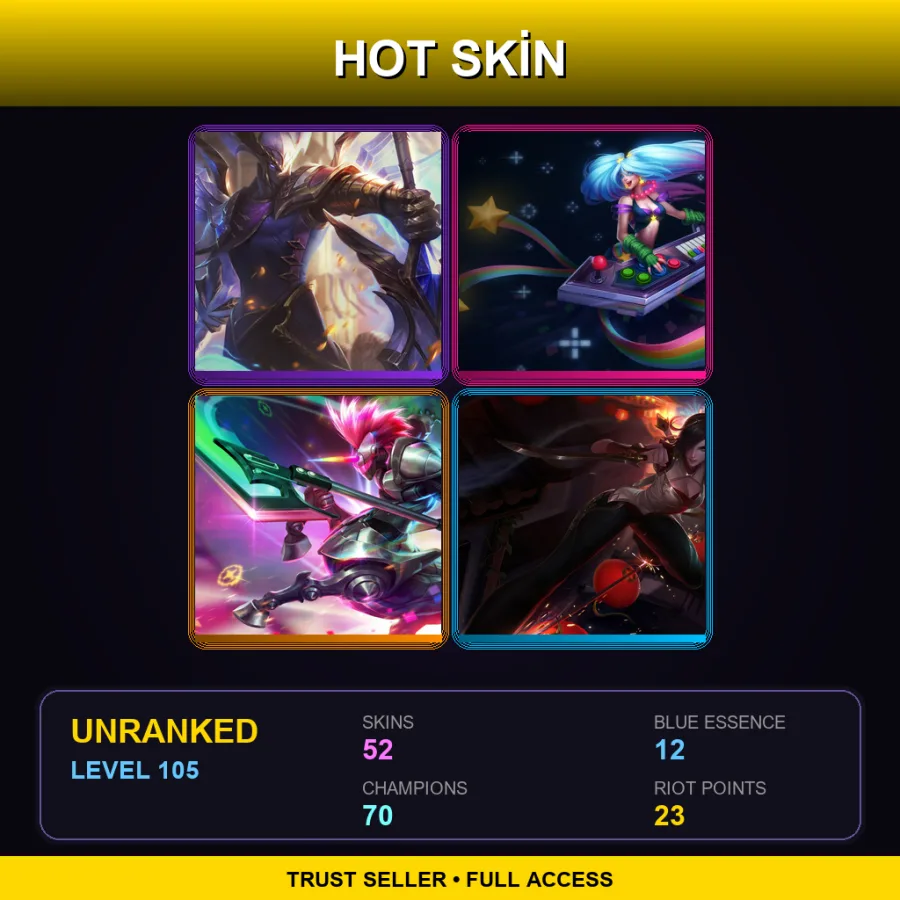 BR | Victorious Aatrox | Arcade Sona | Arcade Hecarim | Warring Kingdoms Katarina | 52 Skin | 70 Champ | Lv105