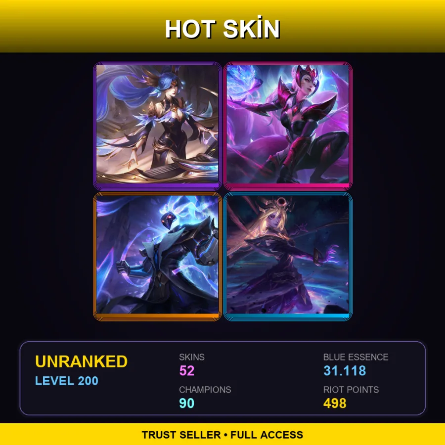 TR | Lv200 | Unranked | 52 Skin | 90 Champ — LoL account