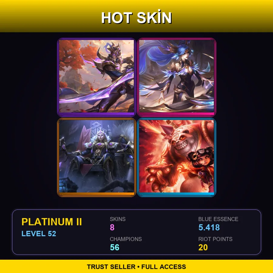 EUW | Lv52 | Platinum II | 8 Skin | 56 Champ