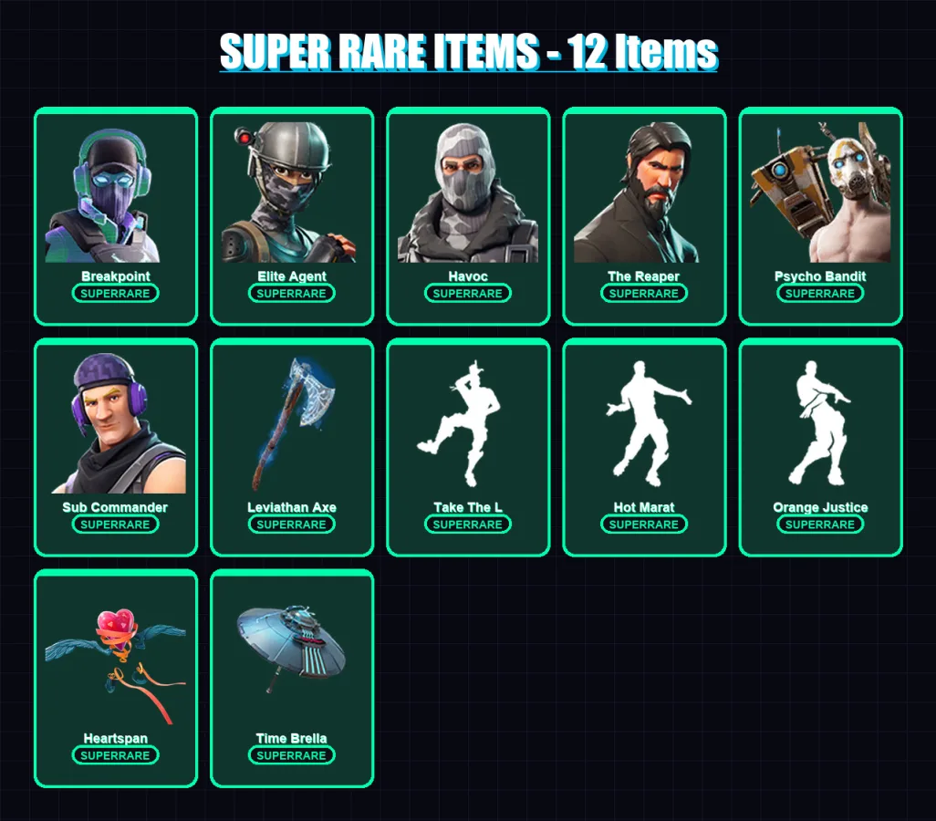 [PC/XBOX/PSN] | Breakpoint | Elite Agent | Havoc | The Reaper | Psycho Bandit | 96 skin | 98 pickaxe | 96 emote | 106 glider | Lv1692