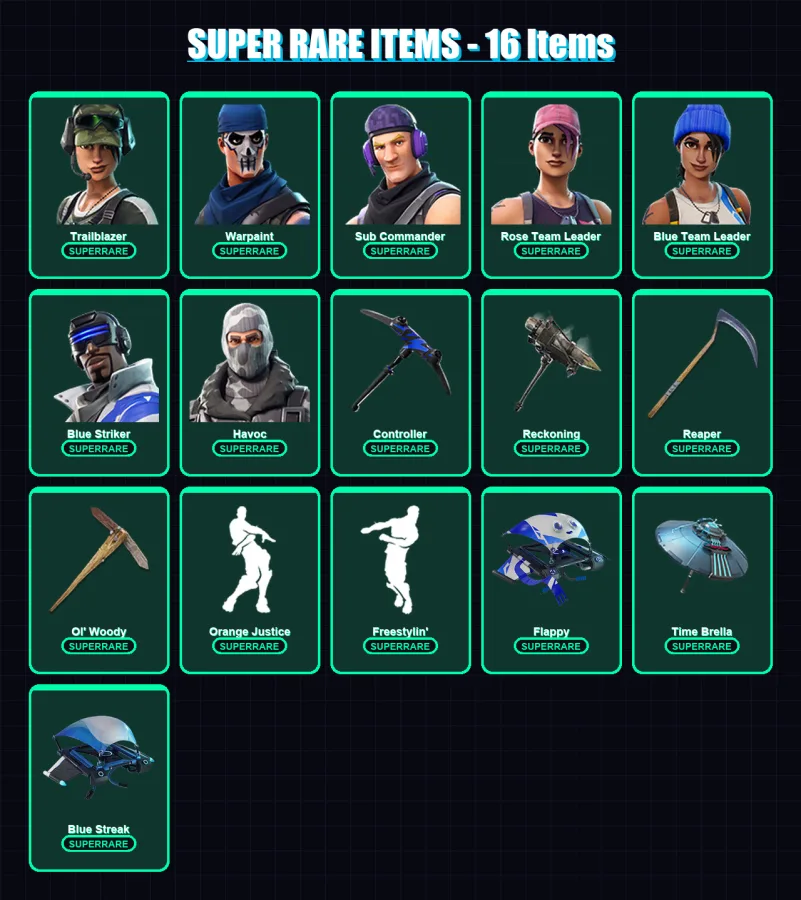 [PS4/PS5/XBOX/PC] | Trailblazer | Warpaint | Sub Commander | Rose Team Leader | Blue Team Leader | 52 skin | 65 pickaxe | 41 emote | 55 glider | Lv7 — Fortnite account