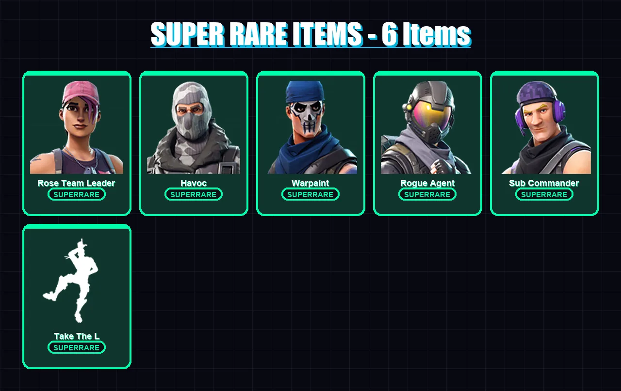 [PC/XBOX/PSN] | Rose Team Leader | Havoc | Warpaint | Rogue Agent | Sub Commander | 11 skin | 7 pickaxe | 7 emote | 7 glider | Lv17 — Fortnite account