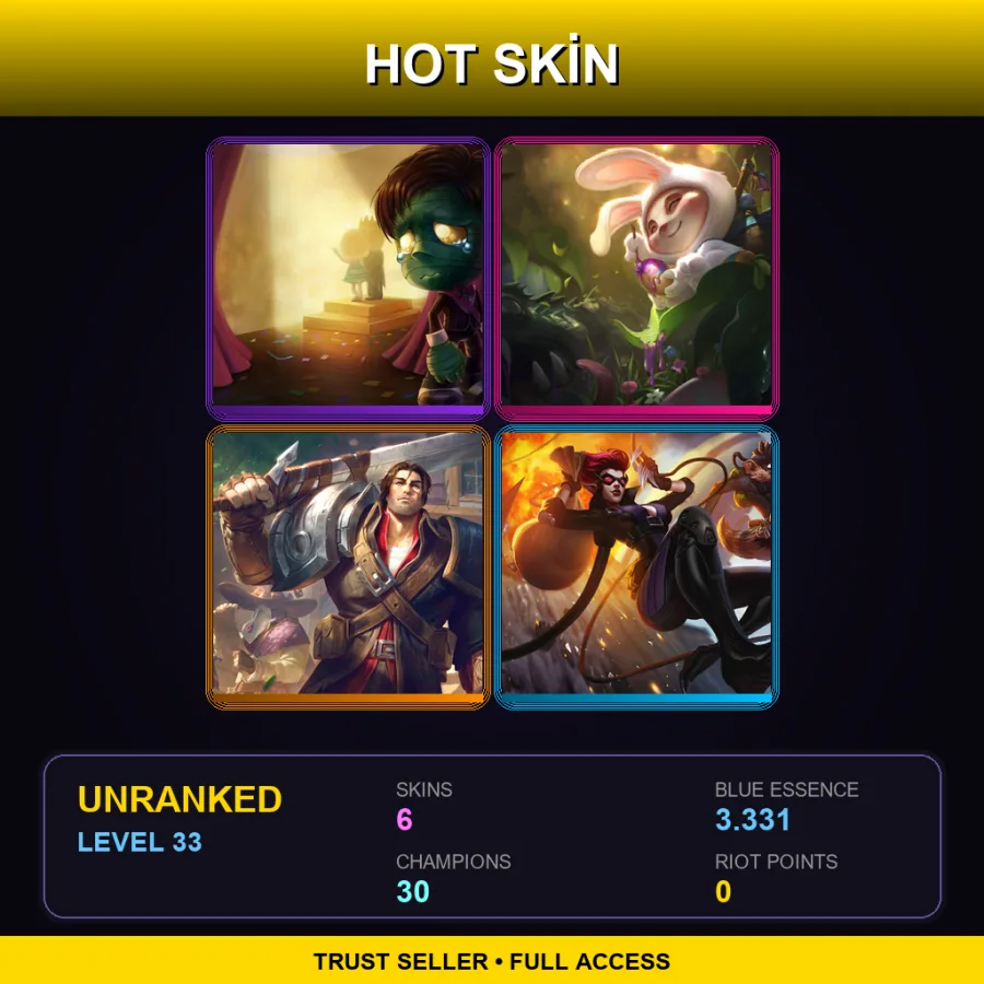 EUW | Lv33 | Unranked | 6 Skin | 30 Champ
