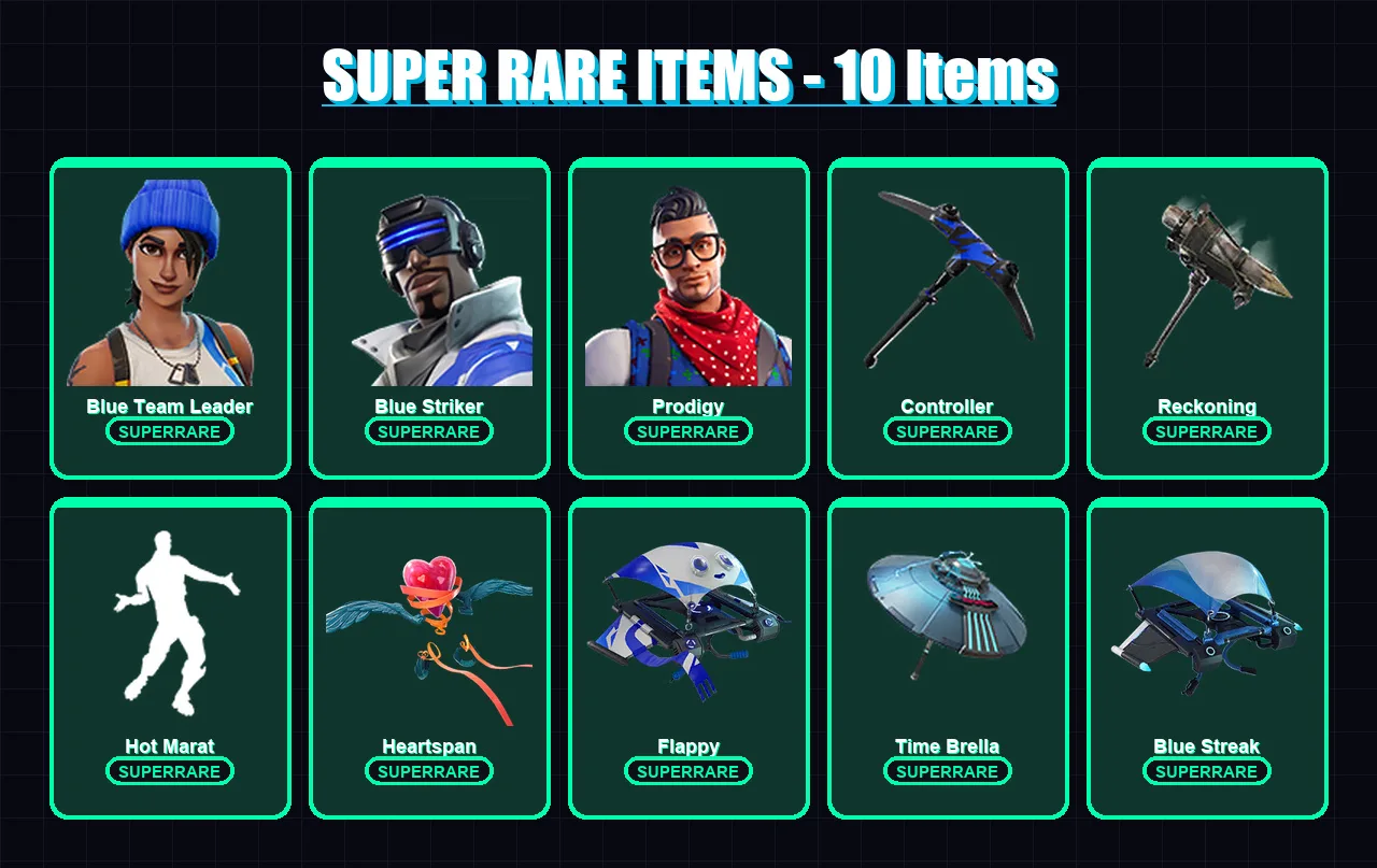 [PS4/PS5/XBOX/PC] | Blue Team Leader | Blue Striker | Prodigy | Hybrid | Blackheart | 181 skin | 216 pickaxe | 163 emote | 123 glider | Lv1724