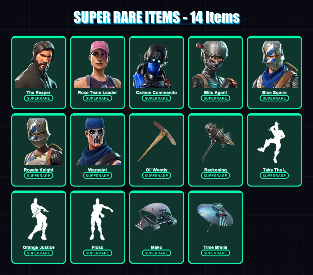 [PS4/PS5/XBOX/PC] | The Reaper | Rose Team Leader | Carbon Commando | Elite Agent | Blue Squire | 52 skin | 91 pickaxe | 75 emote | 87 glider | Lv12