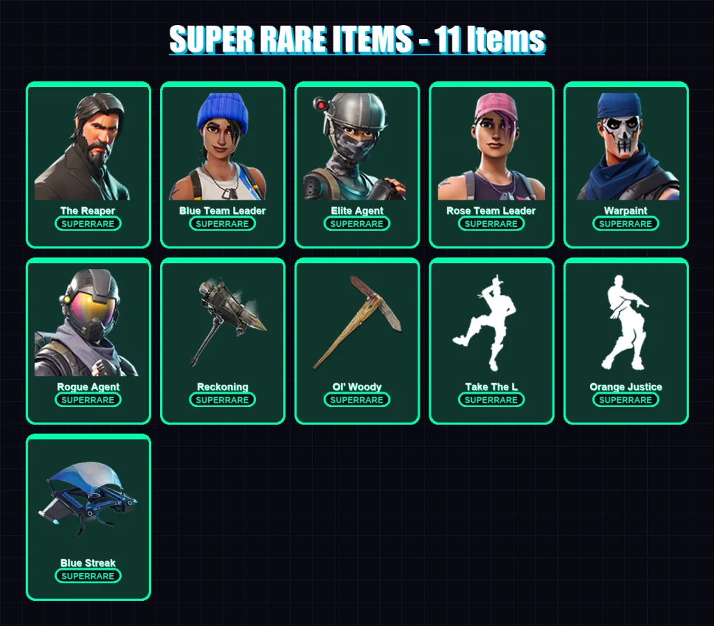 [PC] | The Reaper | Blue Team Leader | Elite Agent | Rose Team Leader | Warpaint | 88 skin | 107 pickaxe | 103 emote | 99 glider | Lv1551 — Fortnite account