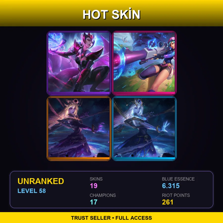 LAN | Lv58 | Unranked | 19 Skin | 17 Champ — LoL account
