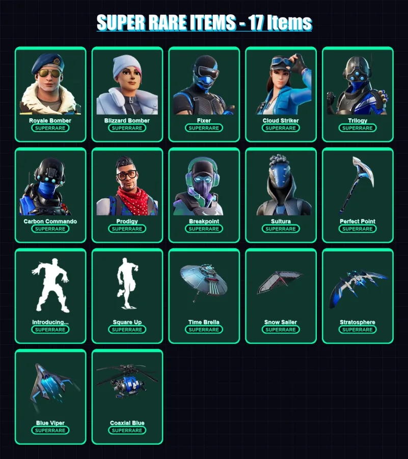 [PC/XBOX] | Royale Bomber | Blizzard Bomber | Fixer | Cloud Striker | Trilogy | 113 skin | 106 pickaxe | 108 emote | 106 glider | Lv1627