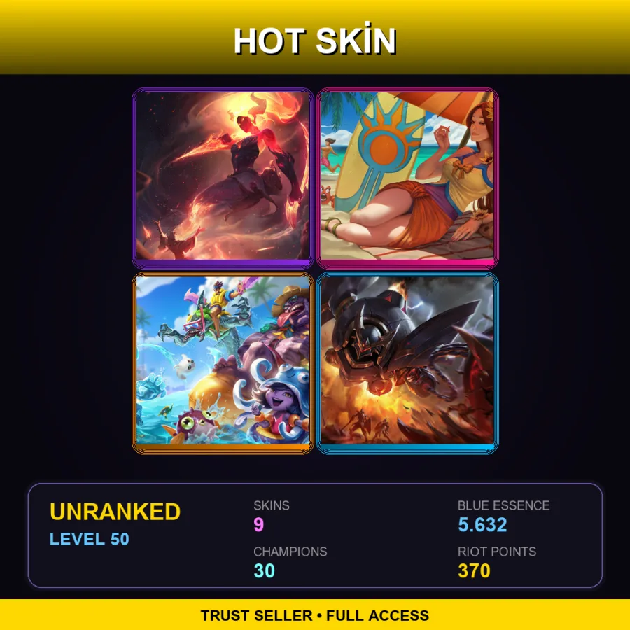 LAS | Lv50 | Unranked | 9 Skin | 30 Champ — LoL account