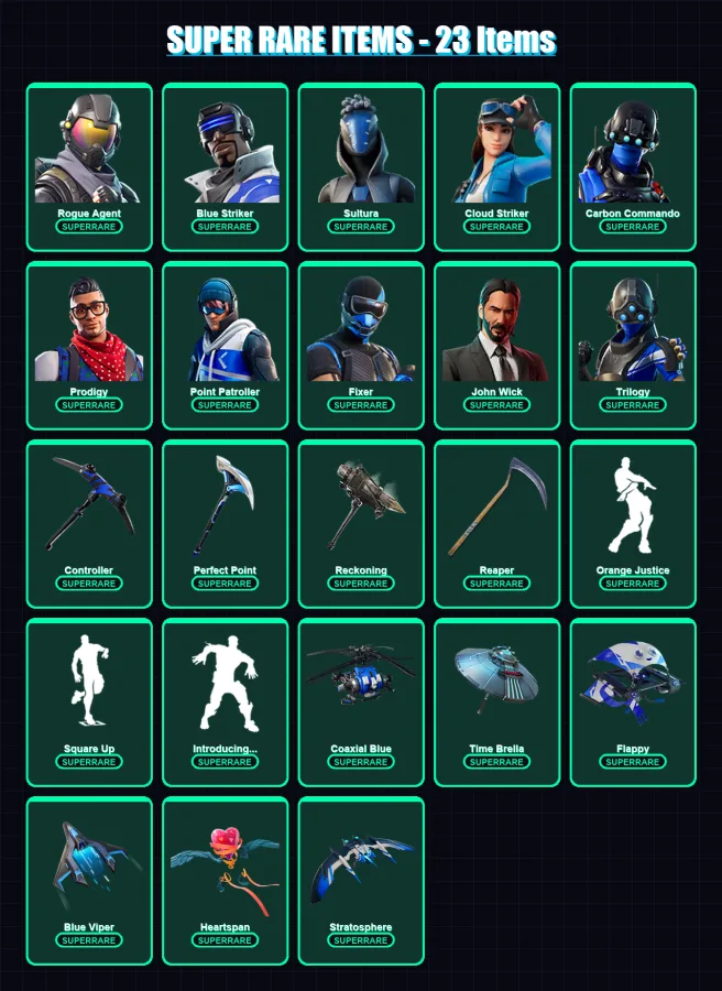 [PS4/PS5/XBOX/PC] | Rogue Agent | Blue Striker | Sultura | Cloud Striker | Carbon Commando | 161 skin | 140 pickaxe | 148 emote | 146 glider | Lv247