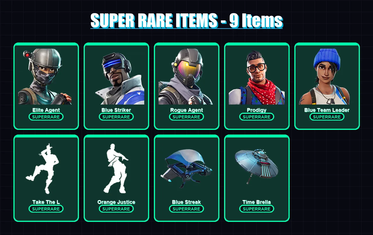 [PC/XBOX] | Elite Agent | Blue Striker | Rogue Agent | Prodigy | Blue Team Leader | 93 skin | 118 pickaxe | 110 emote | 130 glider | Lv1731