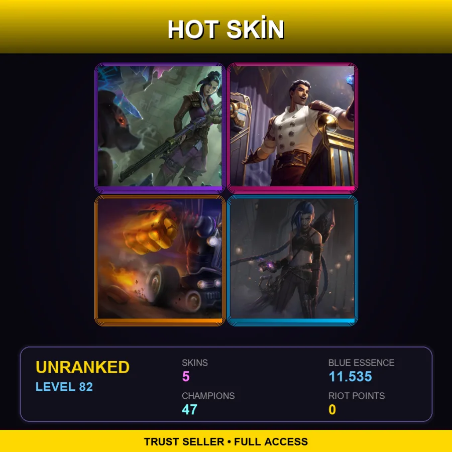 NA | Arcane Enforcer Caitlyn | Arcane Inventor Jayce | Piltover Customs Blitzcrank | Arcane Enemy Jinx | 5 Skin | 47 Champ | Lv82