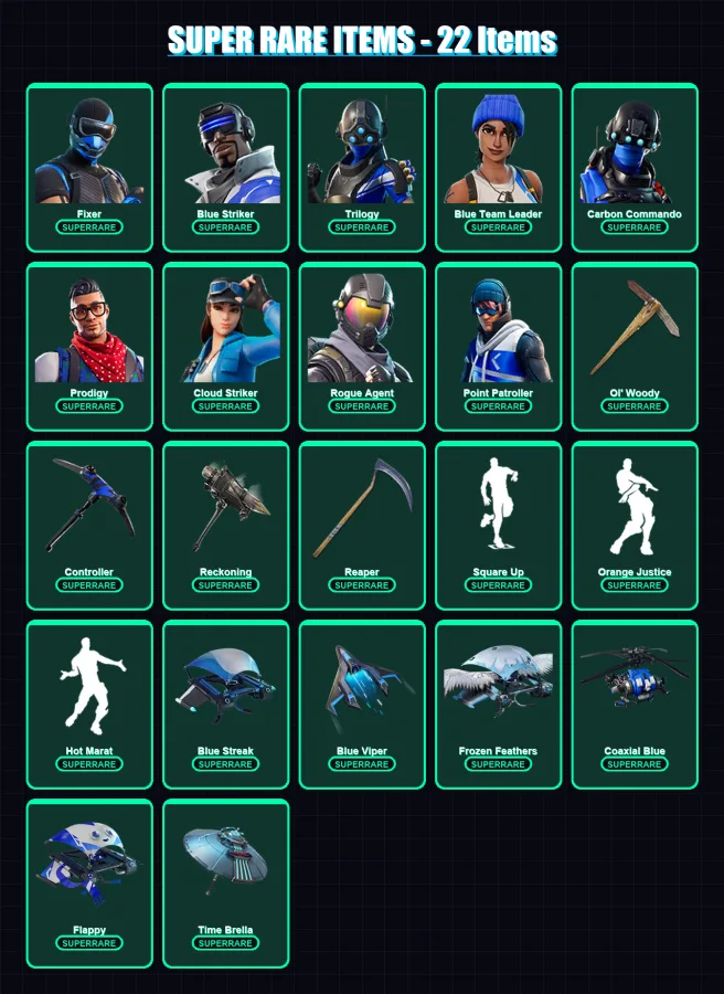 [PS4/PS5/XBOX/PC] | Fixer | Blue Striker | Trilogy | Blue Team Leader | Carbon Commando | 139 skin | 178 pickaxe | 127 emote | 163 glider | Lv2098